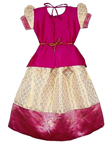 Image of AMIRTHA FASHION New south Indian onam kerala traditional pattu pavadai pattu langa voni Lehenga choli for girls dress (PINK)