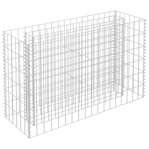 vidaXL Gabion Raised Bed - Galvanized Steel Garden Basket/Planter 90x60cm - Rectangular, Silver, Weather- for Outdoor/Patio