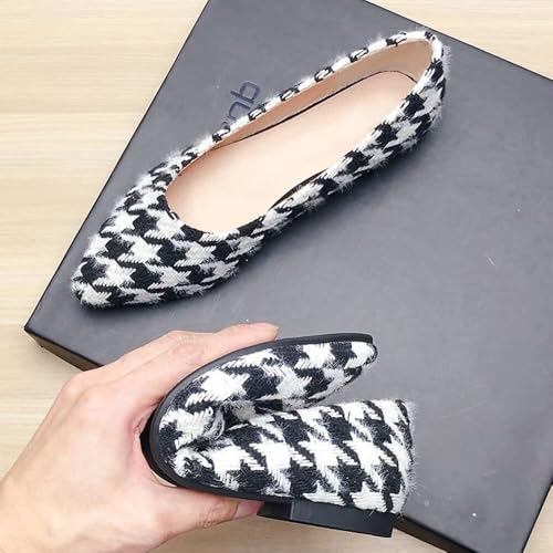 Hee grand Women's Classic Plaid Ballet Flats Pointy Toe Soft Knit Slip on Dress Shoes Lightweight Walking Flats3