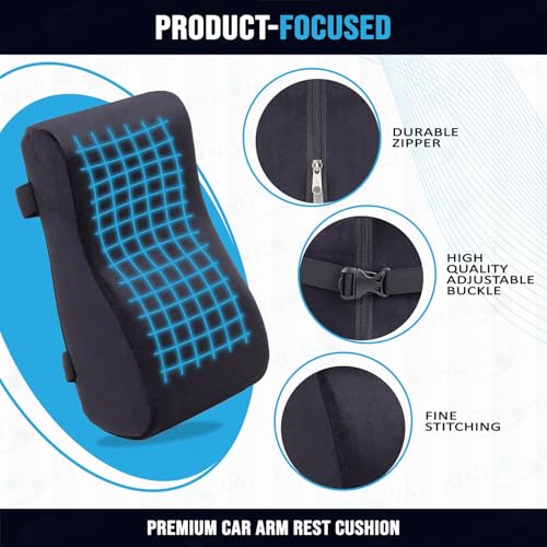 Image of Kingsway Car Armrest Cushion Pillow Pad for Centre Console, Long Drive Travel Comfort Memory Foam Car Cushion in Grey, Super Soft Suede Material, Plain Design, Pack of 1