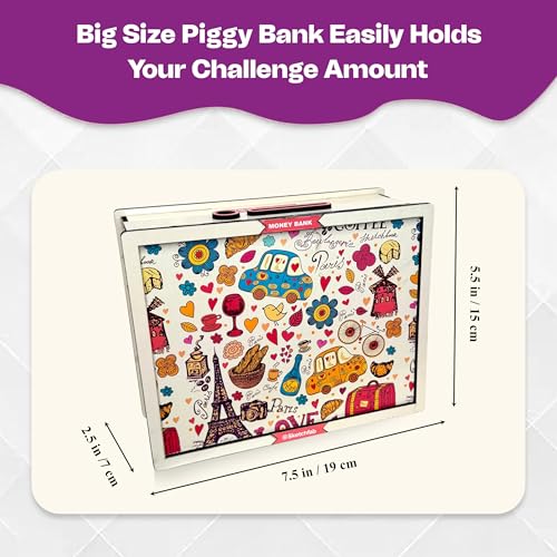 Image of Sketchfab Money Saving Box for Adult 100000, Wooden with Savings Tracker Bank Kids, Smart Piggy Bank, Box, Coin Box,Gullak Saver,Piggy Rs100000 Home Deal Gift Man, Women (Printed Cream)