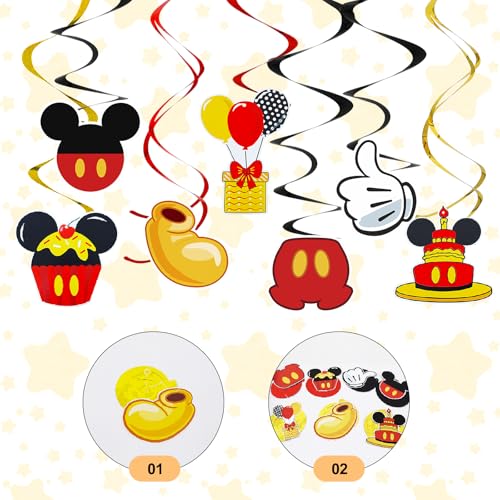 Image of Pre-Strung Red Yellow Birthday Hanging Swirl Decorations,Mouse Birthday Party Ceiling Streamers, Mouse Theme Party Supplies, Party Favors for Boys Kids(38 Pcs)