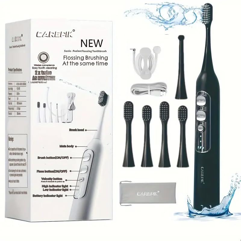Carepik Electric Toothbrush with Water Flosser, Professional 2 in 1 Cordless Advanced Water Dental Flosser Toothbrush Combo, Portable for Travel and Home