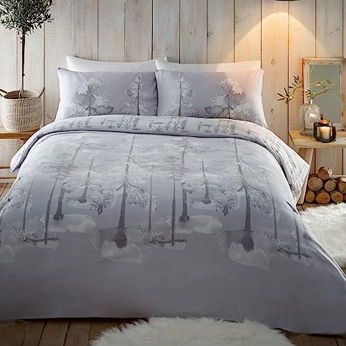 Appletree Light Grey Woodland Trees Duvet Cover Set Single Bedding
