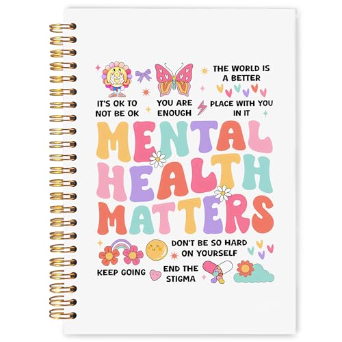 WARDOS Mental Health Matters Notebook Journal 5.5x8.3 Boho Rainbow Floral Therapy Journaling Notebook for Women Teens Guided Journal for Mental Health Psychology Gifts