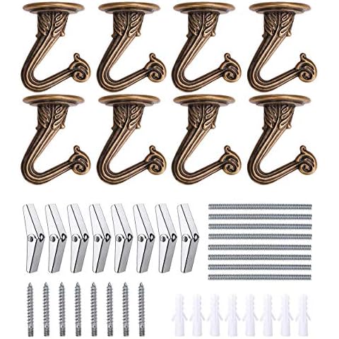 OBSTKUCHEN 8 Sets Swag Ceiling Hooks Heavy Duty Swag Hook with Hardware for Hanging Plants Ceiling Installation Cavity Wall Fixing (Antique Brass) Cover