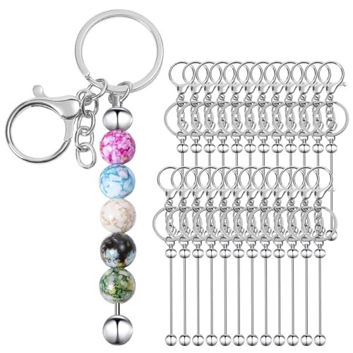 Barres de porte-clés à perles x24 en métal vierge pour loisirs créatifs