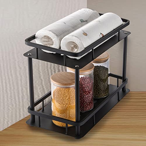Funviet Modern Bathroom Organizer Countertop,2-Tier Black Aluminum Counter Organizer And Storage Shelf Holder For Bathroom, Kitchen, Bedroom,Office Desk,Pantry And Coffee Bar. #TOP2