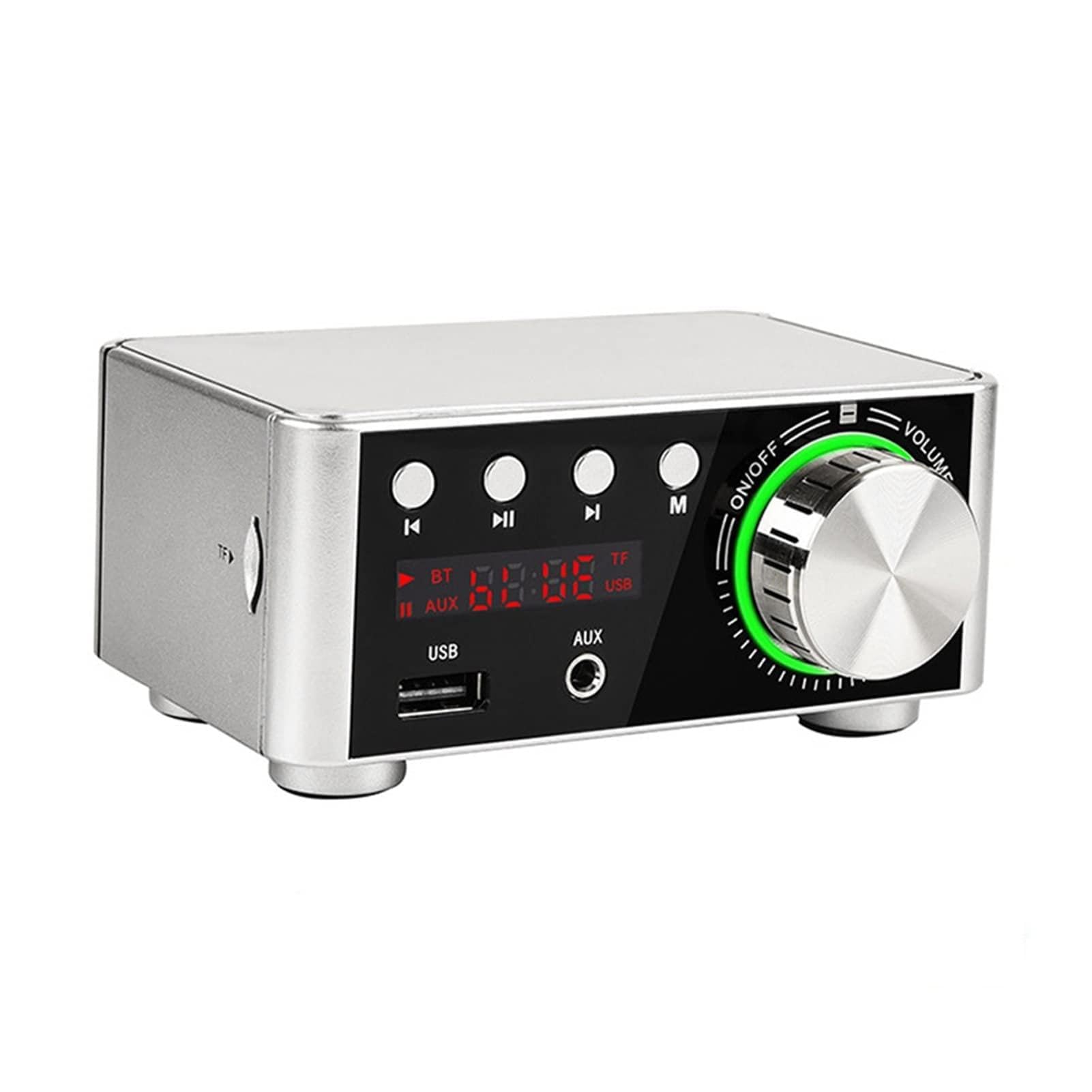 Amplificador Bluetooth 5.0 mini Clase D de alta eficiencia con reproducción estéreo plata