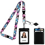 Wild Flowers Blossom Print Lanyard with PU Leather ID Badge Holder with 3 Card Pockets, Safety Breakaway Clip, Note Card. Gift of Carabiner Keychain Flashlight. Lanyard for Cruise or Work.
