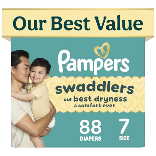 Image of Pampers Swaddlers Diapers, Size 7 (26-50 lbs), 88 Count, Hypoallergenic, Absorbent, Keeps Baby Dry and Comfortable, Skin Safe Disposable Baby Diaper