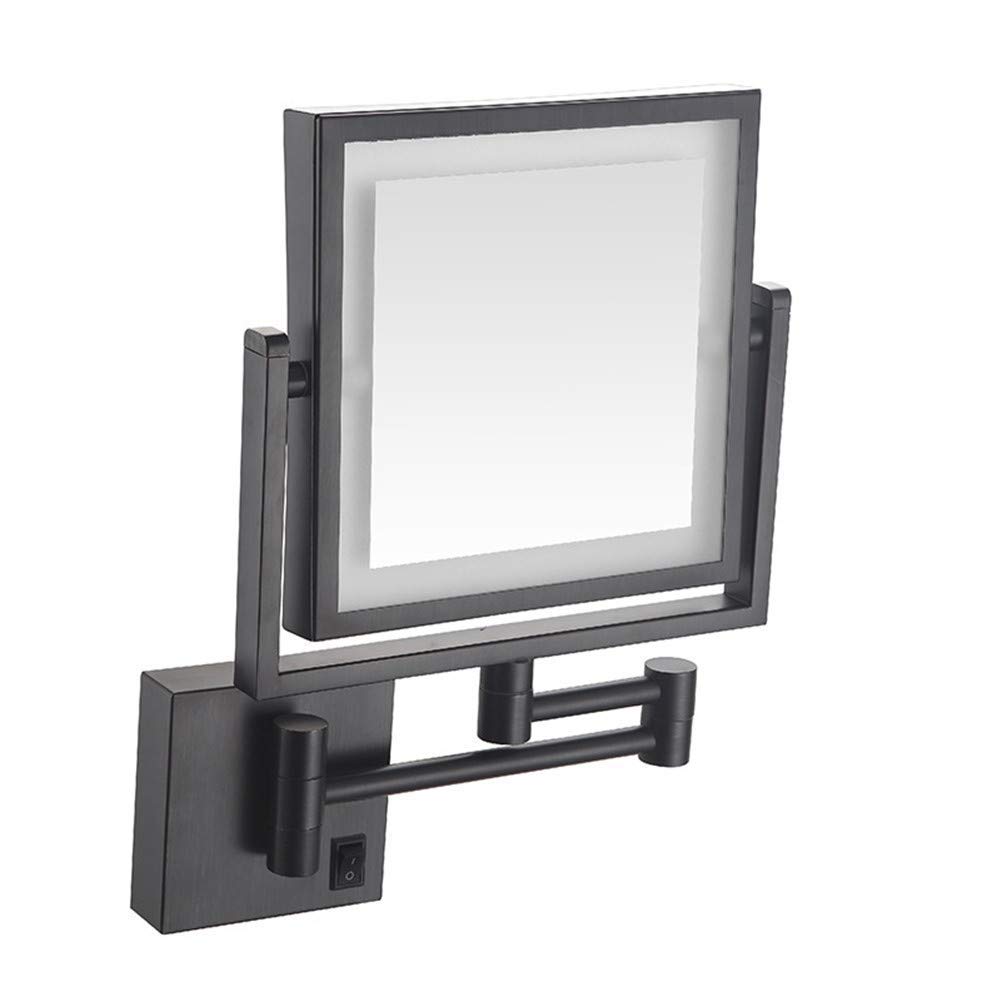 Specchio per il trucco Girevole Allungabile su entrambi i lati Specchio ingranditore 3X Specchio cosmetico quadrato pieghevole illuminato a LED (Colore: Trafilatura di nichel, Dimensioni (Trafilatura