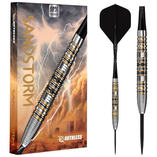 Dardos punta acero 90 % tungsteno RUTHLESS Sandstorm 24 g, dardos profesionales para diana tradicional