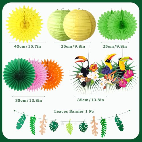 Image of Tropical Bird Toucan Garland Party for Summer Hawaiian Party Decorationns | Tropical Jungle Themed Party Decorations Rainforest Party Supplies Decor with Palm Leaves Paper Fan Paper Lanterns