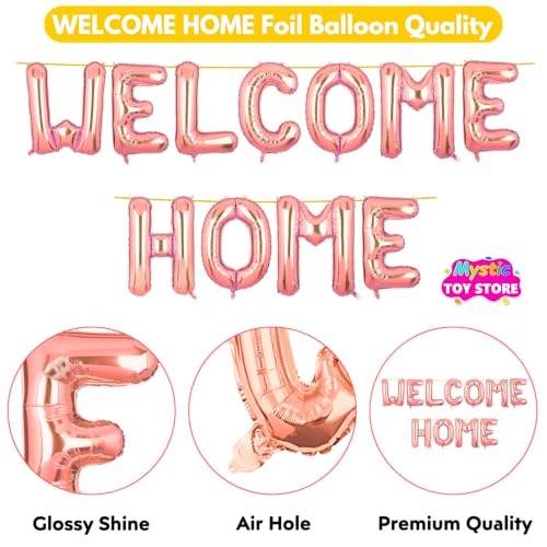 Image of Welcome Home Banner Rose Gold for Baby Boy Girl Bride Airport Foil Balloon Decoration Decor Celebration Rose Golden