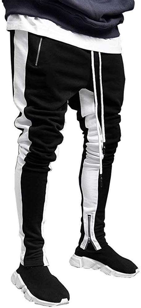 Banana Bucket Mens Track Pants Slim Fit Running Jogger Athletic Casual Pants with Drawstring (Black,26-28 Inch)