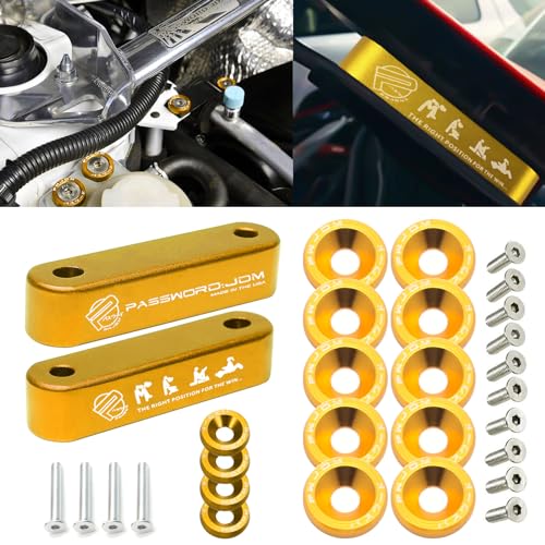 Xotic Tech JDM Front Hood Vent Space Riser Spacer Modification + Fender Bumper Washer Engine Bolt Bay Dress Up Kit, Aluminum Alloy Billet Compatible with Honda Civic CRX, Acura Integra (Gold)