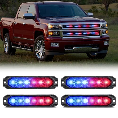 Image of Nilight 6LED Emergency Strobe Lights 4PCS Ultra Slim Surface Mount Hazard Caution Light bar 12-24V Sync Feature Warning Flashing Light kit for Truck Car Vehicle ATV SUV UTV Red and Blue