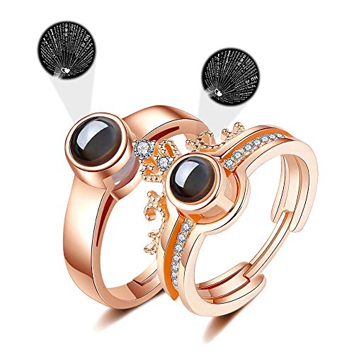 T Brand 100 Languages I Love You Projection Ring Couples Adjustable Wedding Band Crown Rings Romantic Valentines Gifts