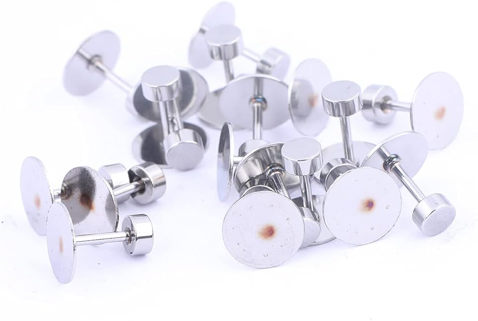 80pcs Stainless Steel Screw Back Earring Posts 8mm Pad Flat Bezel Blanks DIY Studs for Jewelry Making Supplies