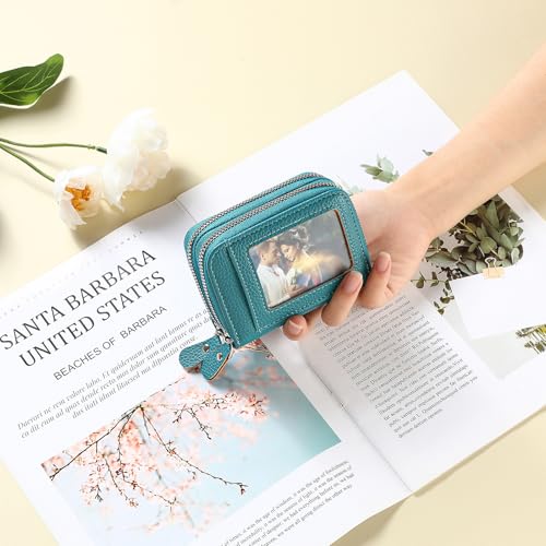Image of RNIEGA Credit Card Holder Wallet RFID Blocking Leather Small Wallet for Women Double Zipper Wallet with ID Window