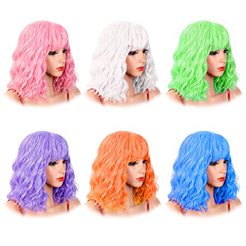 DIYI Wigs 6 Pack, Colored Wig and Colorful Wigs, Neon Wigs for Women, Party Wigs, Bachelorette Party Decorations Supplies Favors – You will get 6 Pack Free Wig Cap