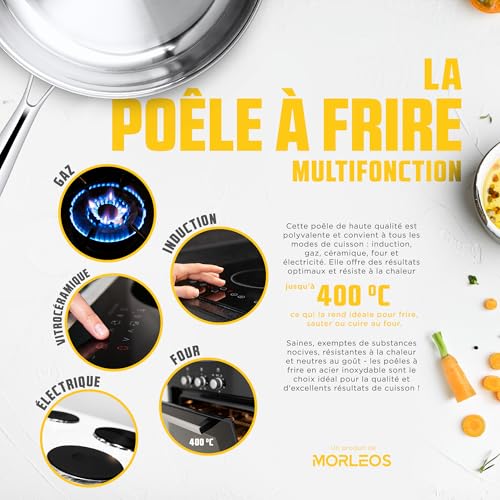 poêle en acier inoxydable 18/10 - Ø 24cm | 5 couches - 3mm - 1 kg | Poêle en acier inoxydable pour induction | Lavable au lave-vaisselle et résistant au four jusqu'à 400°C – Image 6