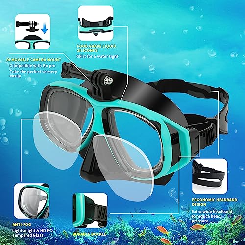 Equipo de snorkel para miopes iGym para adultos, máscara de buceo profesional con snorkel de silicona, antiniebla y montura para cámara desmontable miniatura 3