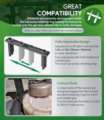 25156 Fuel Pump Module Spanner Wrench Removal Tool for Tank Retainer Lock Ring for BMW Mercedes-Benz Audi Volkswagen VW Chrysler, Adjustable for Silent Fuel Tank Lids OD 1.3-6.15in (33mm-156mm) - Image 3