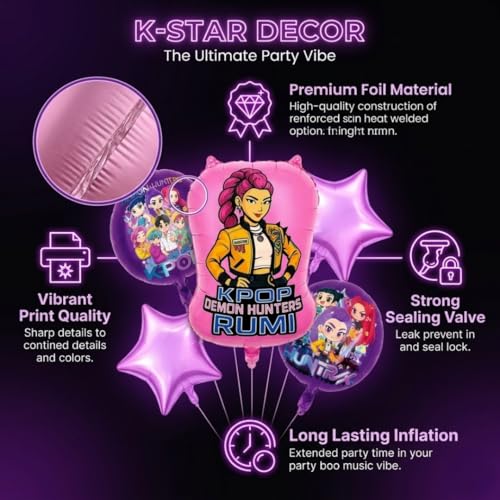 Image of Wanna Party Korean Pop Band Theme Balloon Decoration Set (Pack of 5) | Korean Pop Music Theme Foil Balloons Kit for Birthday Celebration Supplies