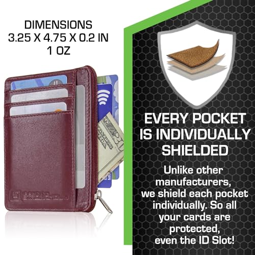 Image of ID STRONGHOLD RFID Front Pocket Wallet Mini Minimalist Wallet Slim Wallet Genuine Leather with Zipper , Red , Small