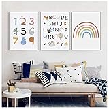  Yooyu ABC Poster Alphabet Number Posters and Prints Rainbow Canvas Print Baby Nursery Arte de la pared Educativo Cuadro decorativo 30x42cm (12x17in) x3 Sin marco