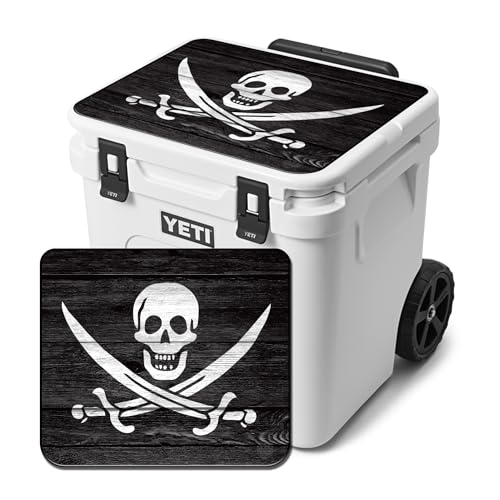 USATuff Vinyl Cooler Lid Kit Compatible with YETI 60 qt Roadie Wheeled | Easy Peel & Stick Application Cooler Skin Decal Wrap | Durable Pre-Cut Pieces | Made for Outdoor Use - Pirate Flag