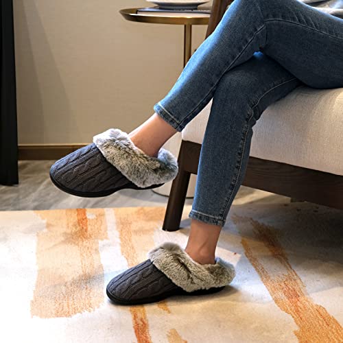 Parlovable Women's Fuzzy House Slippers Warm Soft Memory Foam Bedroom Shoes Slip on Cable Knit Rubber Sole Indoor 5