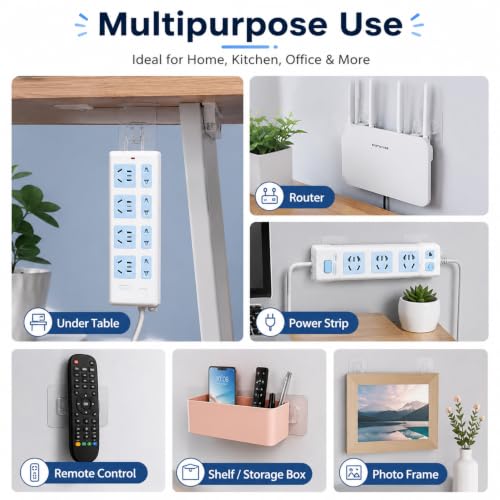 Image of KONVIO NEER Double Sided Self Adhesive Wall Hooks - 10 Pack Heavy Duty Male Female Wall Mount Hooks without Drilling, Transparent Sticker Hooks for WiFi Router, Socket Box, Kitchen & Home Organization