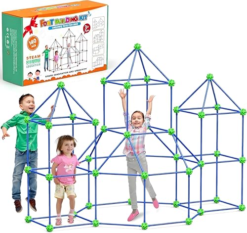 Fort Kit de construction pour enfants, 140 pièces de jouets éducatifs, kit de construction pour enfants de 4 à 8 ans, jouet de maison de jeu, ensemble de...