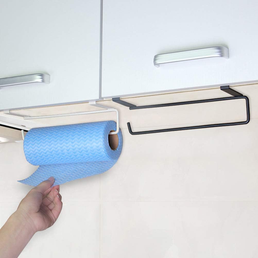 Mumusuki Paper Towel Holder Over Door Rack, Easy Installation No Tools Secure Hanging Space Saving Black