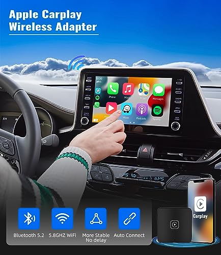 CAMECHO Adaptador sem fio CarPlay para todos os carros com fio de fábrica, dongle sem fio Apple Carp