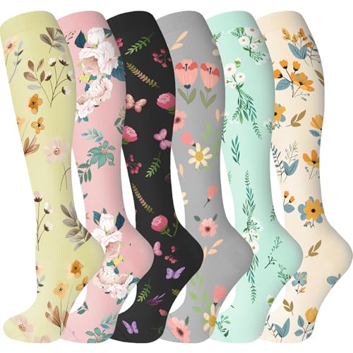 Image of bropite Compression Socks 20-30 mmHg,6 Pairs Knee-High for Running,Nurses | Graduated 20-30mmHg support,better circulation,swelling relief,unisex all-day comfort for pregnancy & activity