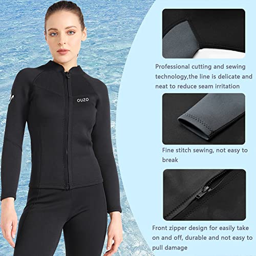 Mens Womens Wetsuit Top Jacket Long Sleeve 1.5Mm Neoprene Diving Wetsuits Shirt, 2Mm 3Mm Front Zip Adult Scuba Wet Suits Vest Keep Warm For Surfing Snorkeling Water Sport (Xs, 1.5Mm Black Women) #TOP3