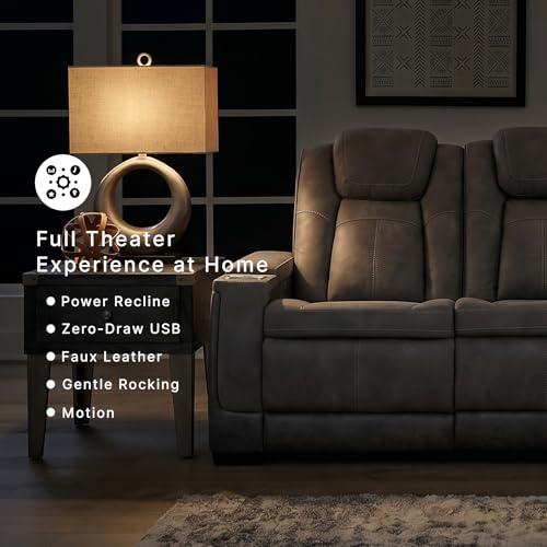 Signature Design by Ashley Faux Leather Power Reclining Sofa, Slate - image 5