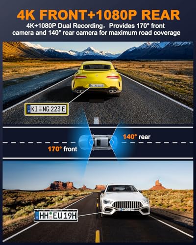 Image of Dash Cam Front and Rear 4K, Built-in 5GHz WiFi with CPL, Dual Dashcams for Cars with 64GB Card, 24H Parking Mode, WDR, Ultra HD Night Vision, G-Sensor, Loop Recording, App Control, Support 256GB Max