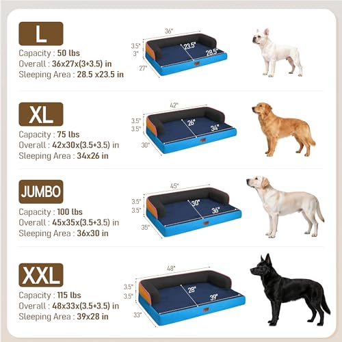 Image of Comfort Expression Washable Orthopedic Dog Bed for Extra Large Sized Dogs | Waterproof Memory Foam Pet Bed 42x30 Inch with Removable Cover with Non-Slip & Bolster