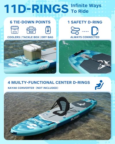 Image of Flyski 11'x34 Ultra Wide Paddle Board, Inflatable Paddle Board&420lb Capacity for All Skill, Inflatable Paddle Board for Adults, Yoga /Family /Fishing Paddle Board, Anti-Slip Deck, US Fin, Pump,100L Bag