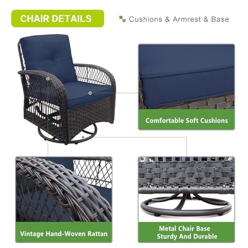 ATR 3 Pieces Garden Swivel Rocking Bistro Sets,Rattan Outdoor Furniture Sets with 2 Swivel Wicker Rocking Chairs and Coffee Table,All-Weather PE Rattan Patio Conversation Furniture,Navy Blue 2 ATR 3 Pieces Garden Swivel Rocking Bistro Sets,Rattan Outdoor Furniture Sets with 2 Swivel Wicker Rocking Chairs and Coffee Table,All-Weather PE Rattan Patio Conversation Furniture,Navy Blue - Image 2