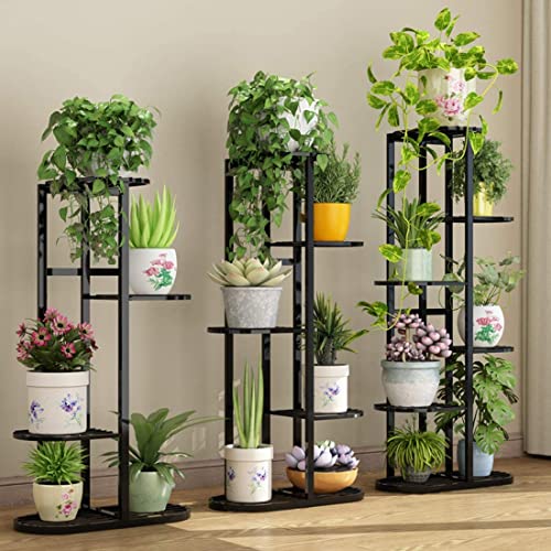 Image of MetalTouch Multi-Tiered Metal Flower Pot Stand - Indoor 6 Layer Tier Iron Plant Pot Display Rack Plant Pot Holder Tall Plant Flower Shelf for Living Room Balcony Living room & Court Garden (Black)
