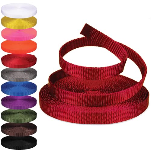 Rope and Cord Nylon Webbing – 1/2 in. Multipurpose Webbing for Cargo Straps, Pulley Lines, and More! – Red, 5 Yards