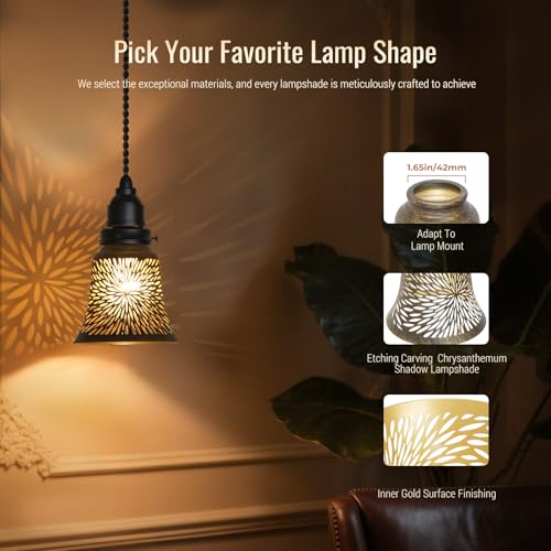 Image of 4 Pcs Laser Cut Metal Covers, Antique Bronze Chrysan Ceiling Fan LampShades | Size: 2.16 inch Top x 4.72 inch Bottom x 4.72 inchH. UNO fitter lamp shades. Laser-cut design decorative chrysanthemum light patterns.