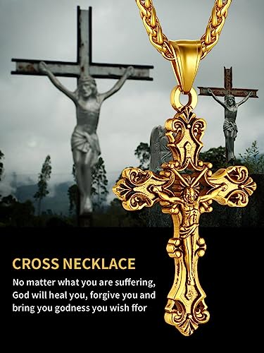 ChainsHouse Cross Necklace for Men, Black/18K Gold Plated/Stainless Steel Christian Jewelry Cross Pendant Necklace for Men, with Gift Box3
