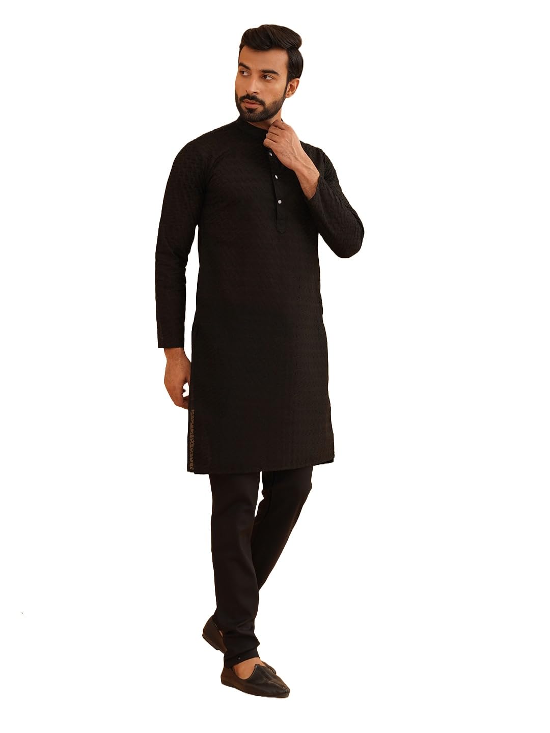 (Since 1958 Men's Cotton Thread Embroidered Kurta With Churidaar Pyjama